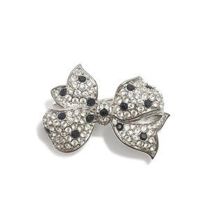 Vintage Swarovski Swan Signed Clear Black Crystal Rhinestone Bow Brooch Pin